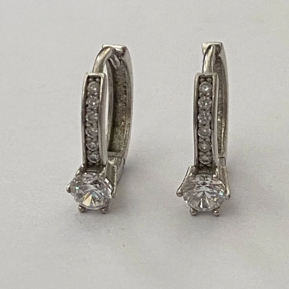 925 Silver cz hoop earrings clear cubic zirconia stones hoops